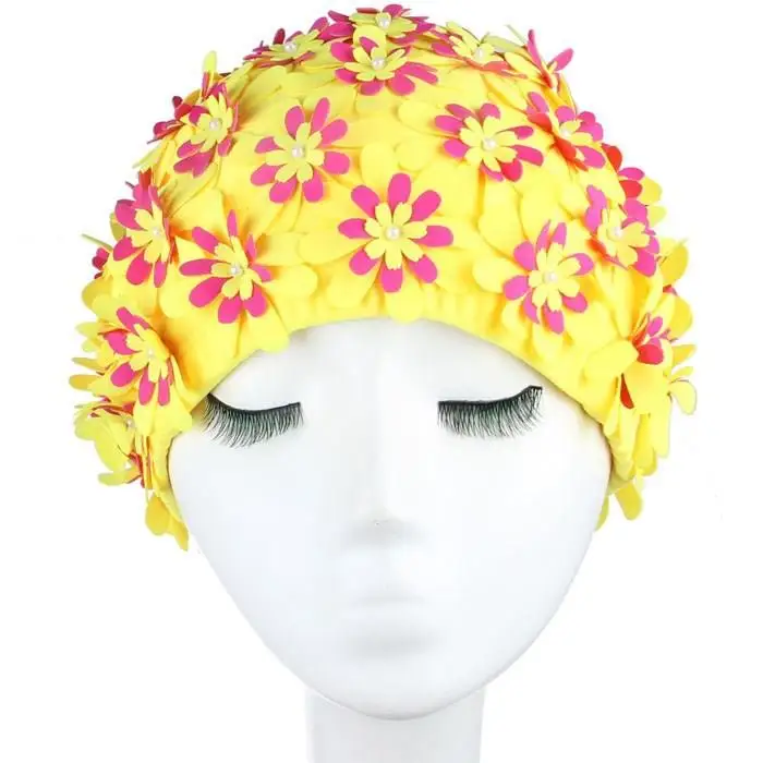 

Новая модная эластичная шапочка для плавания ручной работы для женщин с длинными волосами, закрывающая уши, удобная, с 3D цветами, стильная