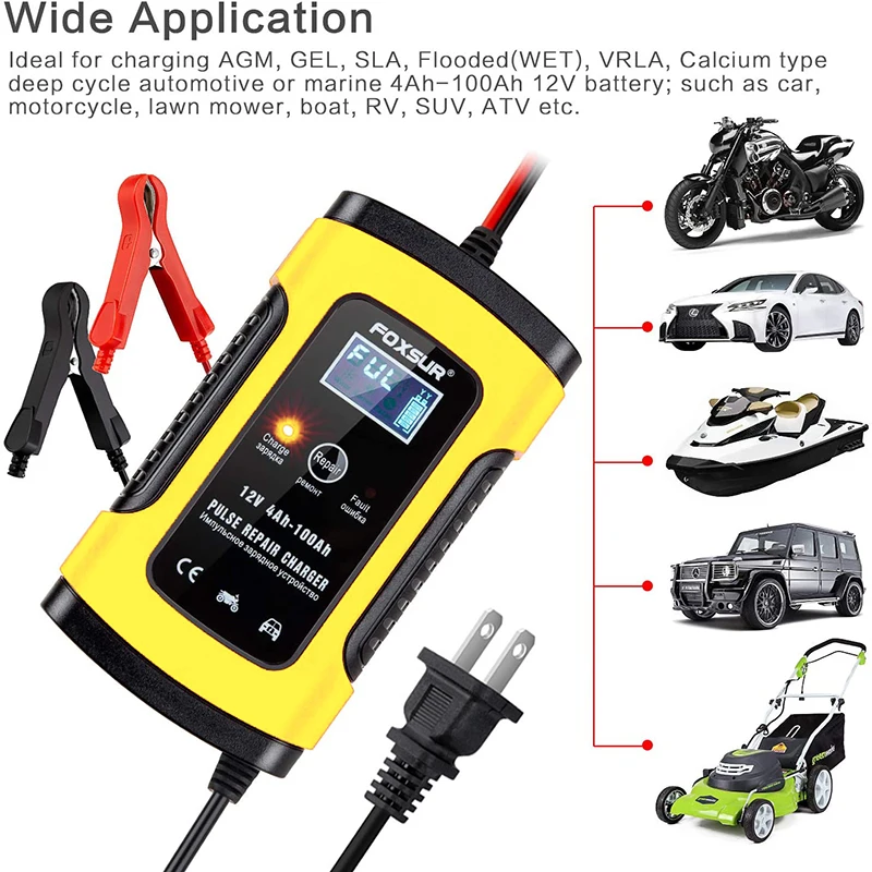 12V 6A Full Automatic Battery-chargers Digital LCD Display Car Battery Chargers Wet Dry Lead Acid Power Puls Repair Chargers