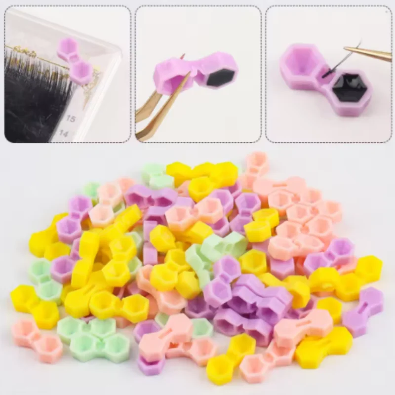 200pcs Disposable Glue Rings Plastic Cup Rings Holder Diamond Shape Tattoo Pigment Eyelash Extension Tools Lash Supplies