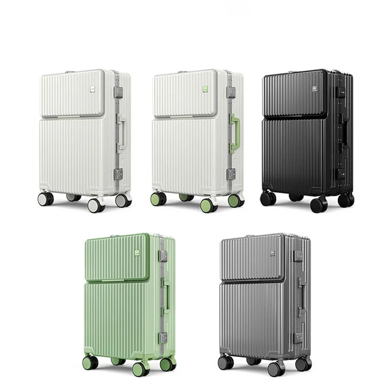20/24 Inch Aluminum Frame Luggage, Front Open Carry On Case with Hook Lock, USB Charging Rolling Travel Suitcase