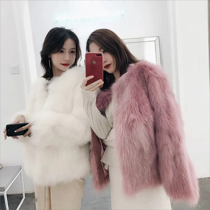 Faux Fur Coat Women Luxury Collarless Short Fur Outwear Winter Elegant Thick Artificial Fur Jacket Warm Shaggy Overcoat