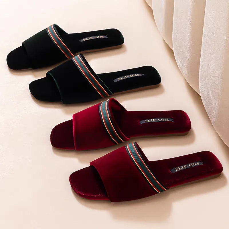 

Вельветовые тапочки-слипоны для женщин, для дома, нескользящие, удобные, на плоской подошве, однотонные, от Mesabow