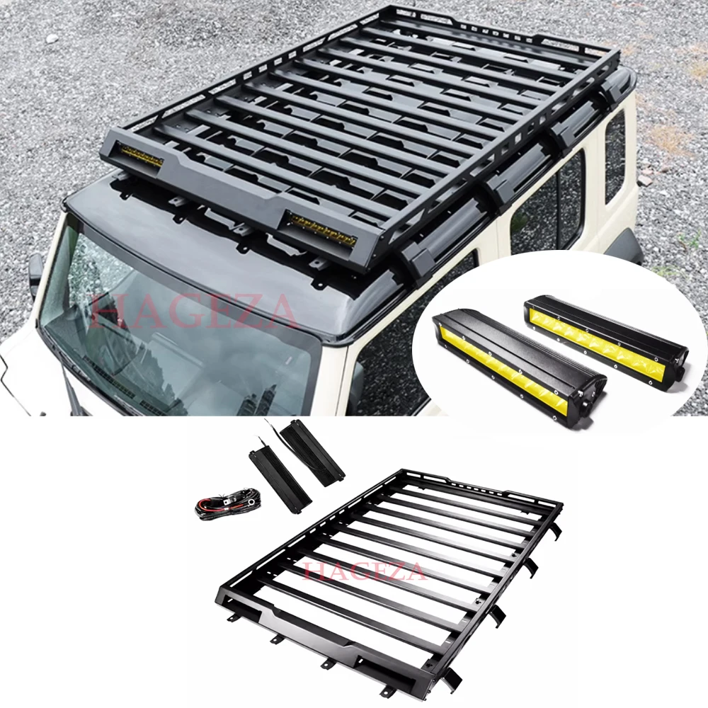 Aluminum Alloy Roof Racks With LED spotlights lamp Roof Luggage Racks Basket Metal Carrier Boxes for Suzuki Jimny 4Door 2023 up