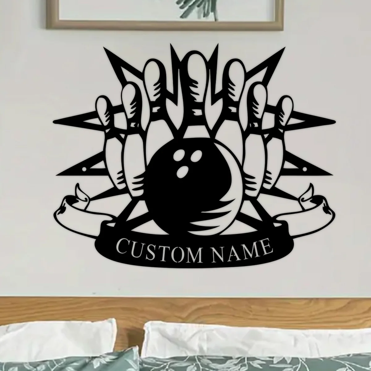 

Custom Personalized Bowling Ball Metal Wall Art with Hooks - Boho Style Wall Hanging Decor for Living Room, Metal Farmhouse