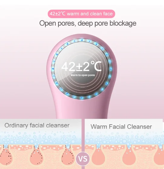 Silicon rubber face cleaner vibrating electric face cleaner brush red-blue light vibrating face washer pore cleaner