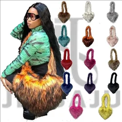 Custom Handbags Bags Zippered Tote bag Raccoon Faux Fur Winter Women's Handbag Cute Plush Women's Heart-Shaped Bag