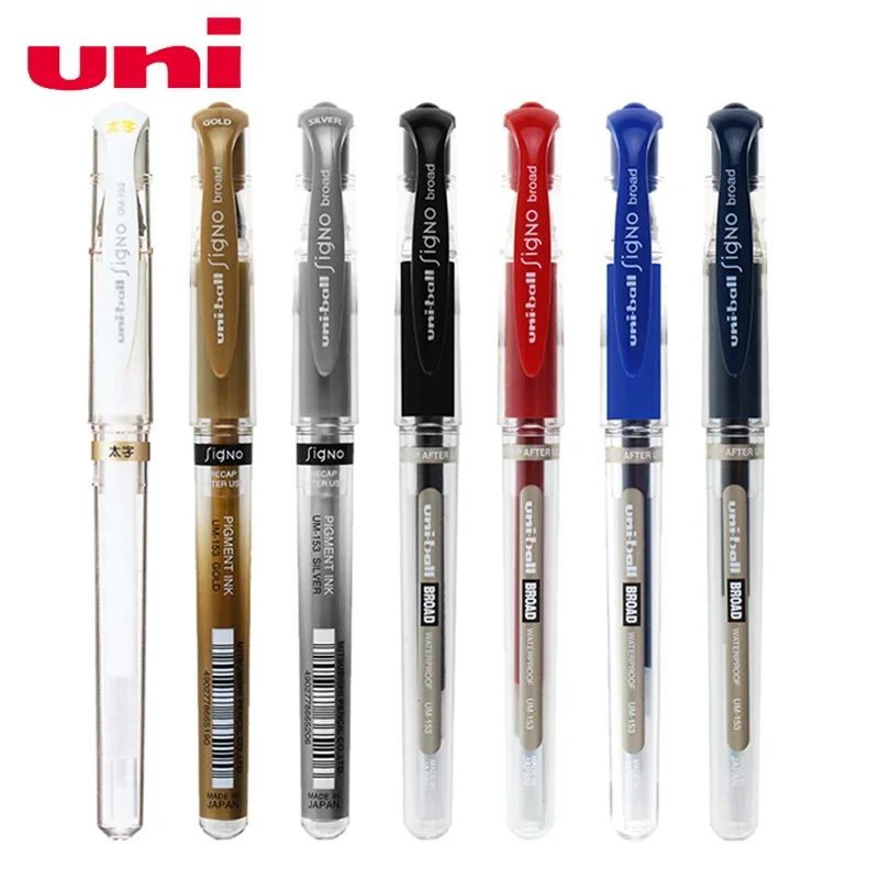 Genuine Japan 6 Pieces Uni-ball Signo Broad UM-153 Gel Pen - 1.0 mm Blue/Black/Red/White/Silver/Gold