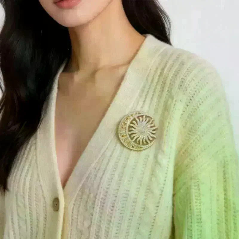 Fashion Moon Sun Flower Brooch For Women Rhinestone Pin Charming Clothing Coat Daily Chic Gift