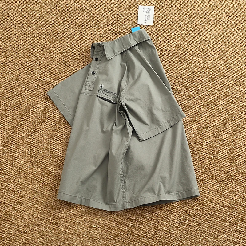 2025 Summer New American Retro Pullover Half-open Collar Short-sleeved Cargo Shirt Men's Fashion 100% Cotton Casual Loose Tops