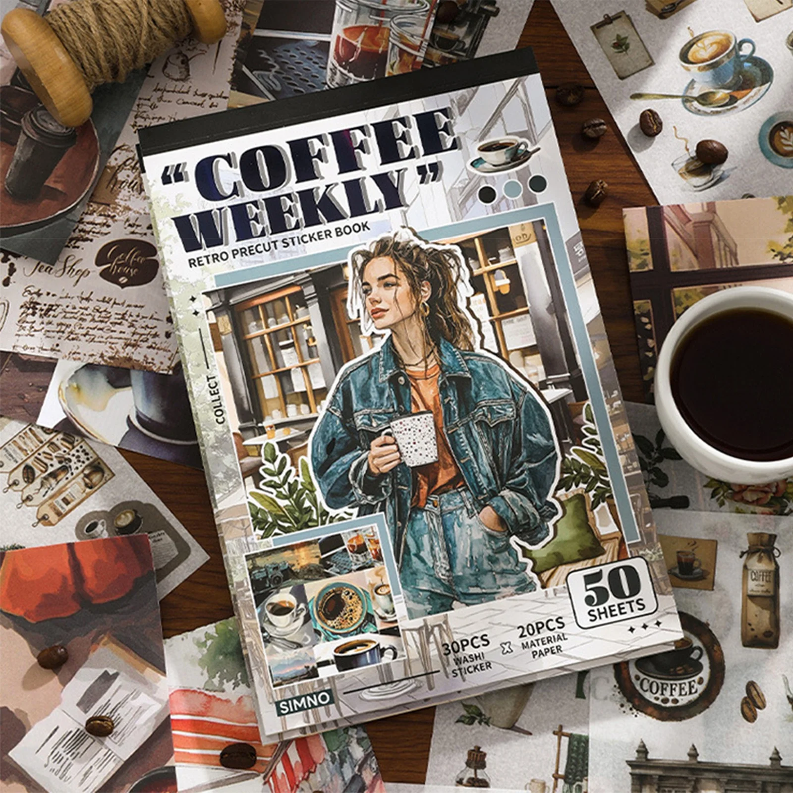 

50pcs Vintage American Style Stickers For Journal Diy Scrapbooking With Retro Characters Antique Objects Coffee Wandering Theme