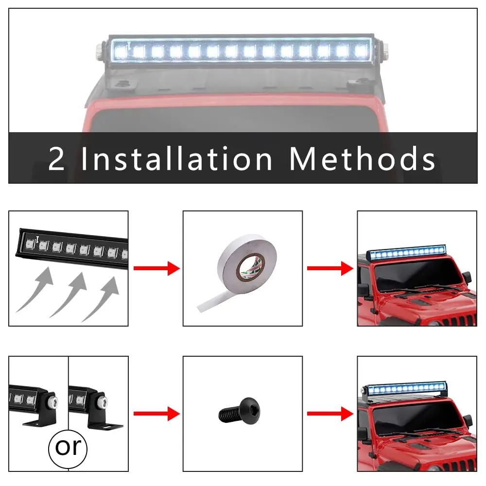 GLOBACT RC Light Bar 8 Light Modes Roof Lamp 56mm for 1/24 AXIAL SCX24 C10 JLU Gladiator Deadbolt Upgrade Parts