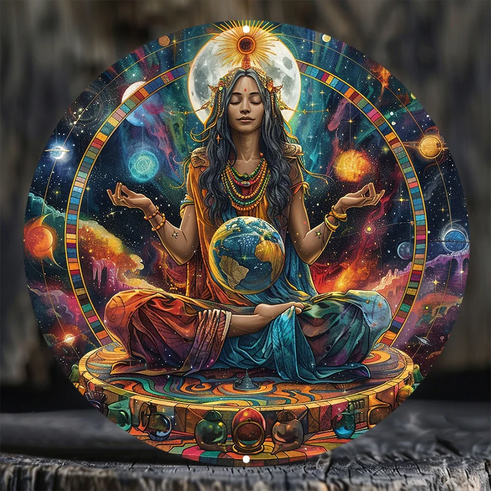 1pc Vintage Gaia Earth Meditation Mandala | Aluminum Wall Art, 8.0inch x 8.0inch, Durable, Waterproof, Fade-Resistant, Easy Inst