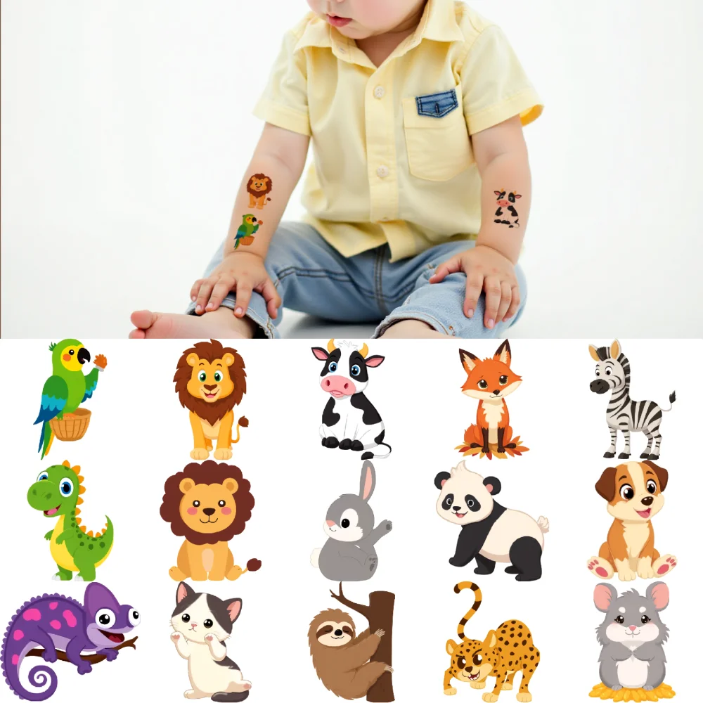 54 pièces tatouage temporaire chat tatouage temporaire autocollants léopard canard dessin animé Koala pour bras filles enfants