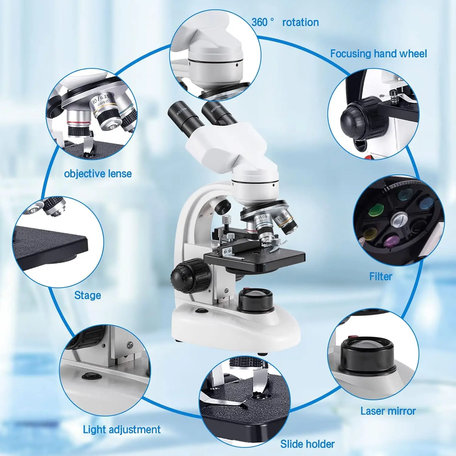 Binocular microscope to see bacteria Students biochemistry laboratory to see bacteria high resolution high power optical microsc