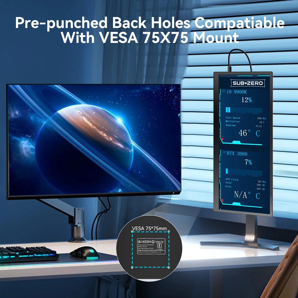 12.3인치 터치스크린 모니터(HDMI 및 Type C 지원), 1920x720 IPS 디스플레이, LCD 바 컴퓨터