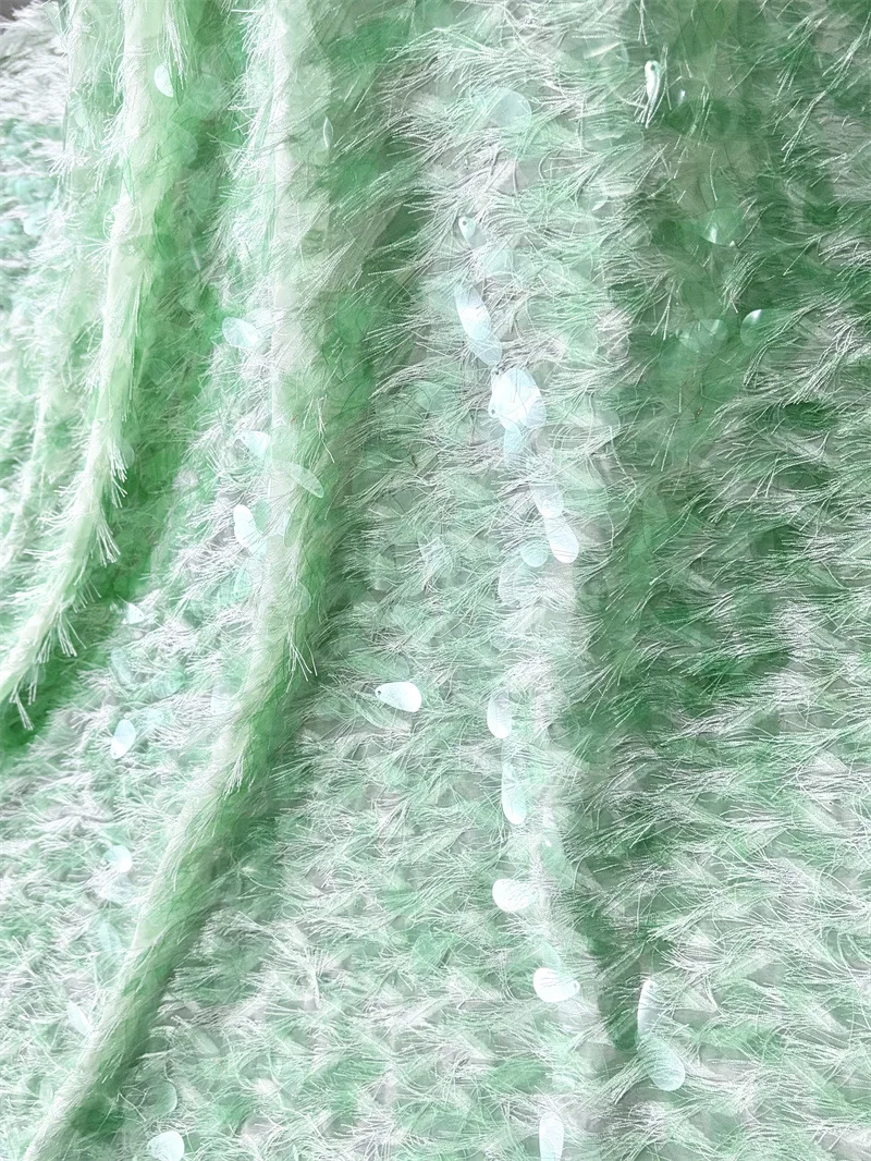 

New green 3D tassel sequin embroidered fabric, for stage costumes, children's clothing, dresses, DIY sewing materials
