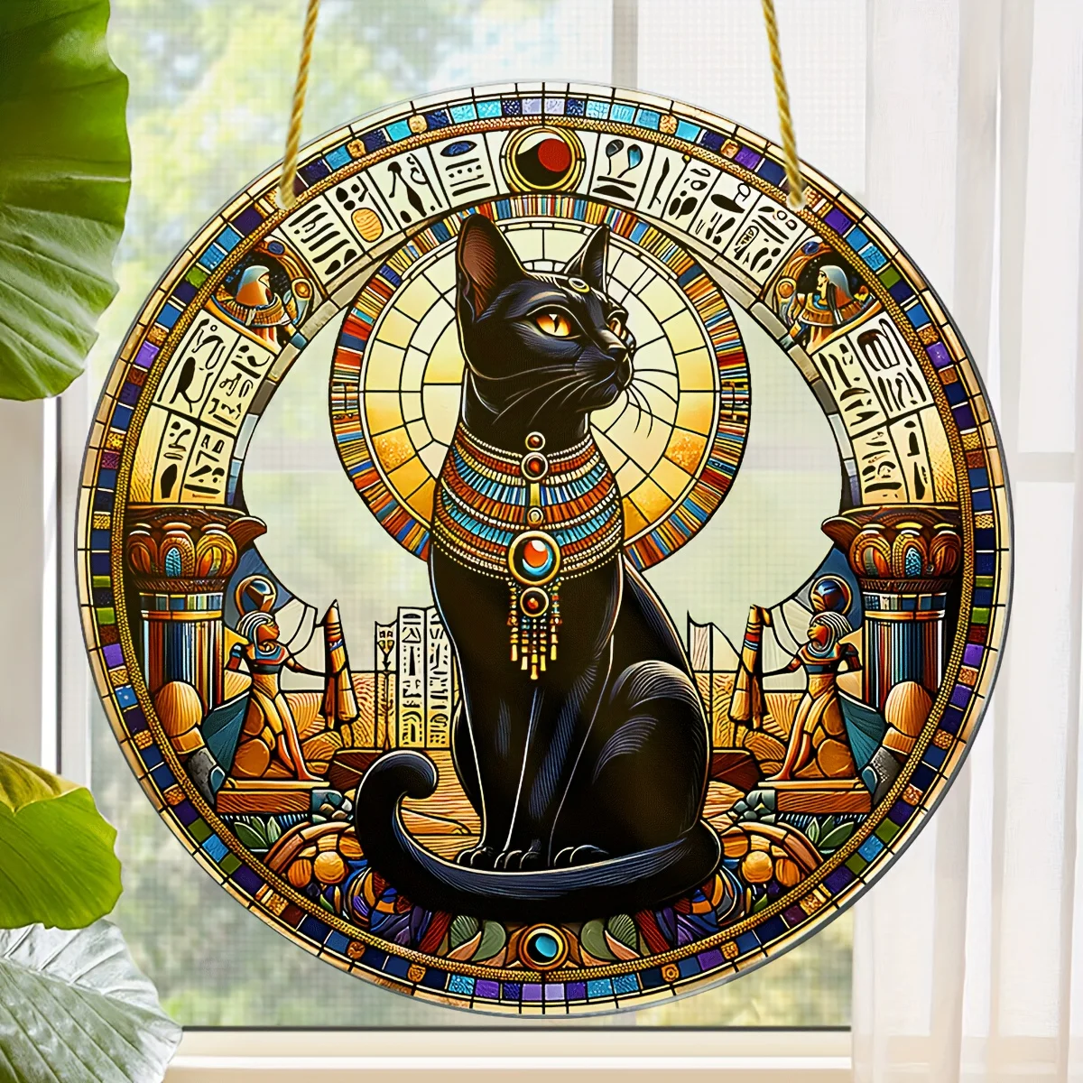 Ägyptische Bastet-Katzengöttin, Acryl-Sonnenfänger, Tiermotiv, Wandbehang für den Innenbereich, für Wohnzimmer, festliche Party-Dekoration, Geschenk