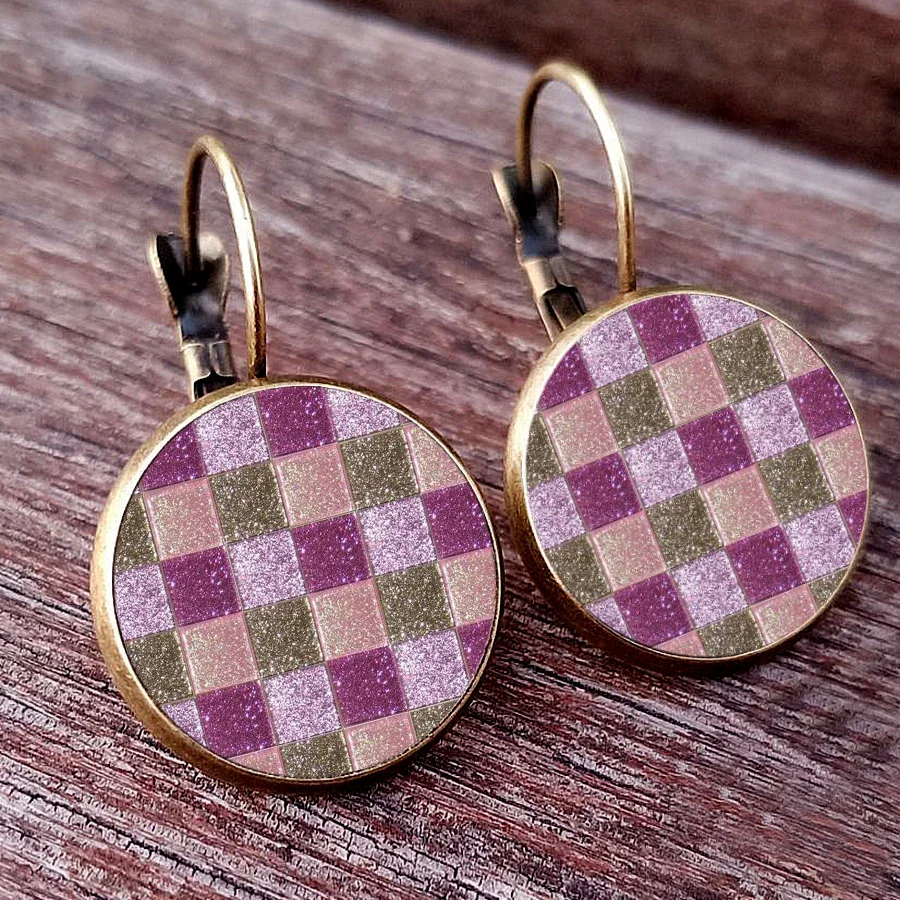 New color square earrings personalized square pattern Glass Cabochon Womens Earrings girl\'s favorite color matching earring