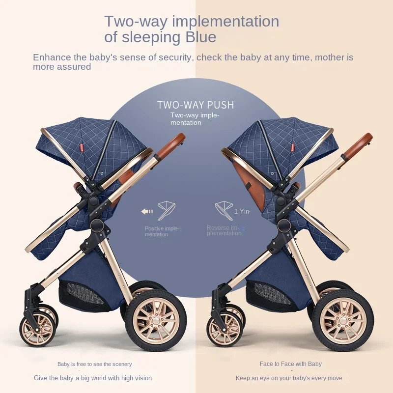 Baby Stroller High Landscape Lightweight Folding Travel Stroller Newborn Baby Two-way Swivel Seat Four-wheeled Children Stroller