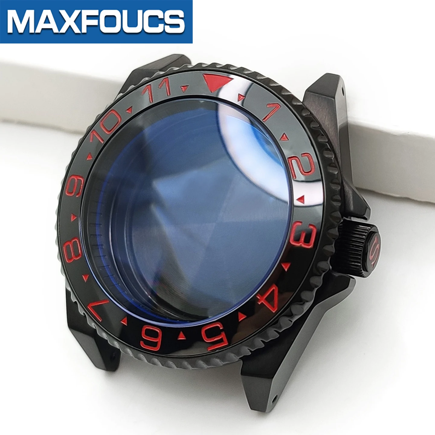 Samurai glänzendes schwarzes Edelstahl-Uhrengehäuse SKX MOD NH35 NH34 mit 3'O-Uhrkrone, Saphirglas, individuelles Zubehör – Detail 16