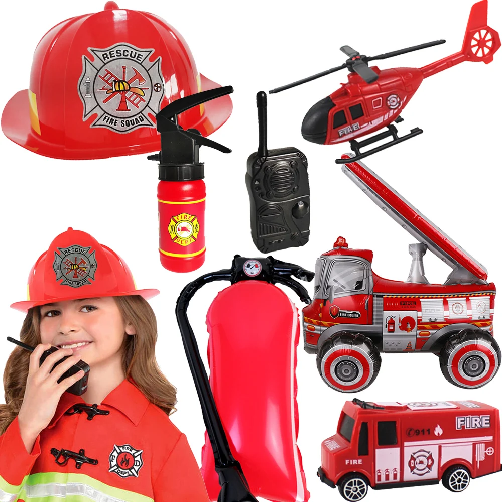 Firefighter Party Fire Extinguisher Shapes Fire Truck Foil Balloon Walkie-Talkie Fire Hat Model Fire Birthday Party Decorations