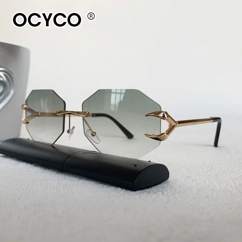 Fashion Polygon Rimless Sunglasses Men Women Luxury Brand Gradient Sun Glasses Shades UV400 Protection Outdoor Eyewear