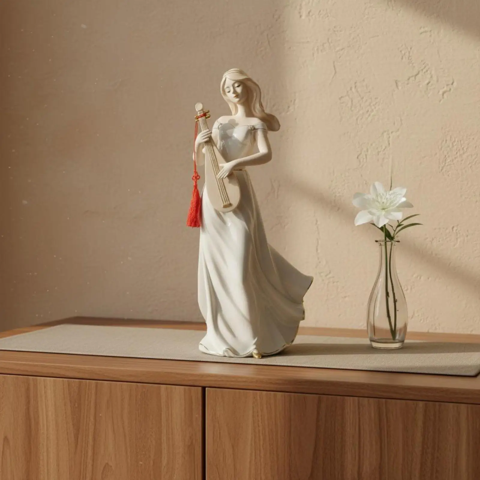 Graceful Ceramic Figurine Lady in Dress White Porcelain Statue for Home Cabinet Shelf Decorative Art