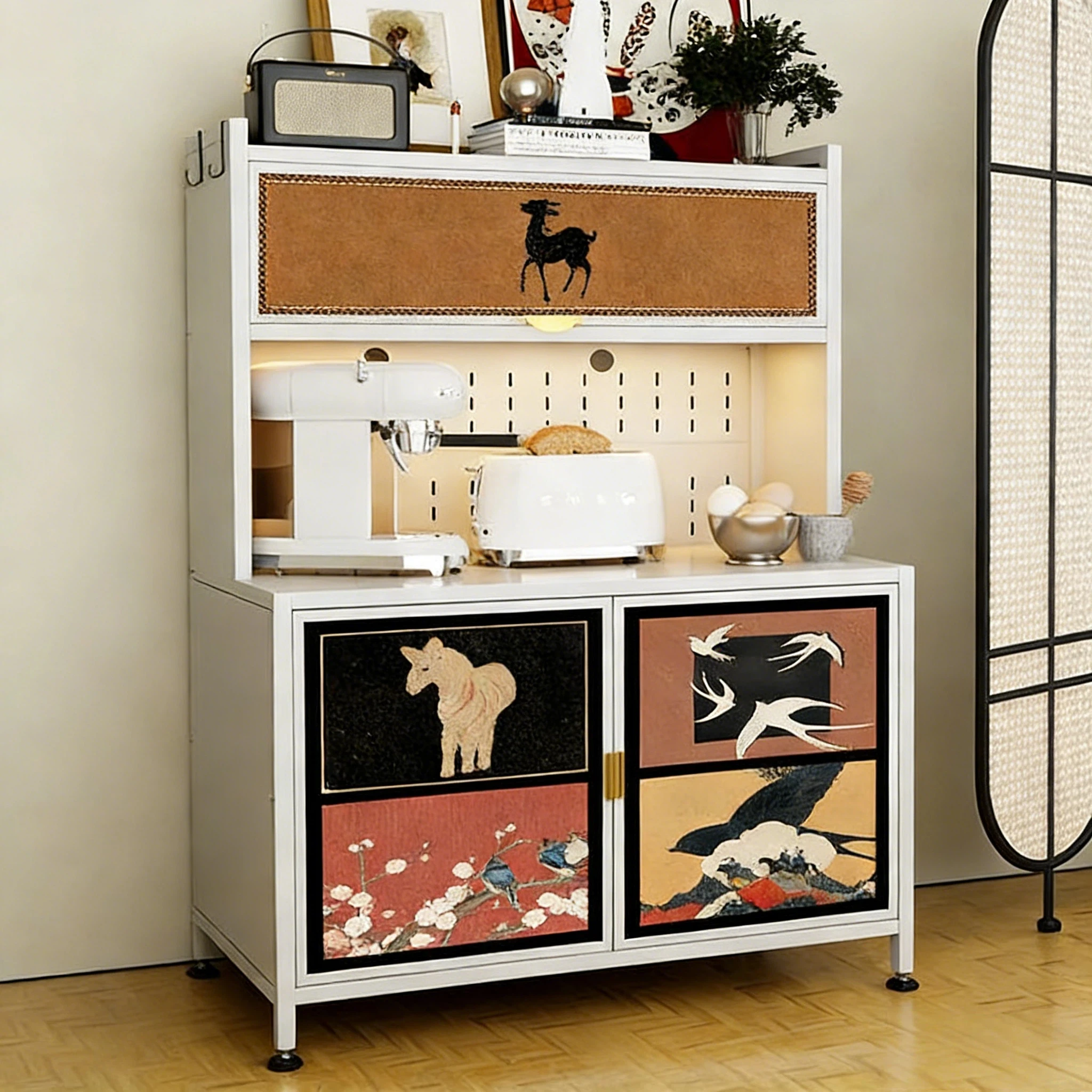 Customizable Printed Door Cold Rolled Steel Kitchen Storage Cabinet Freestanding Pegboard Adjustable Shelves Wholesale Organizer