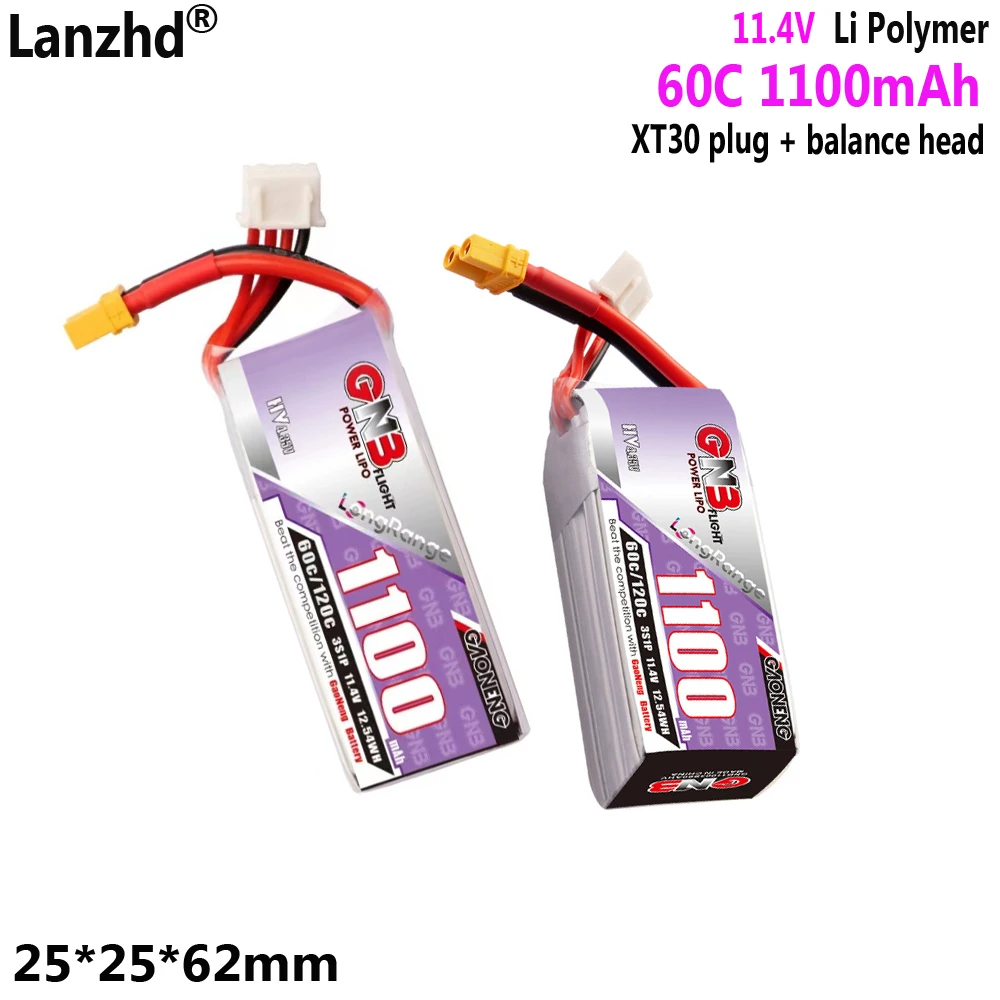 

1100mAh 3S1p 11.4V lithium battery with XT30+ balance head 60C For HV unmanned aerial vehicle football FPV batteries