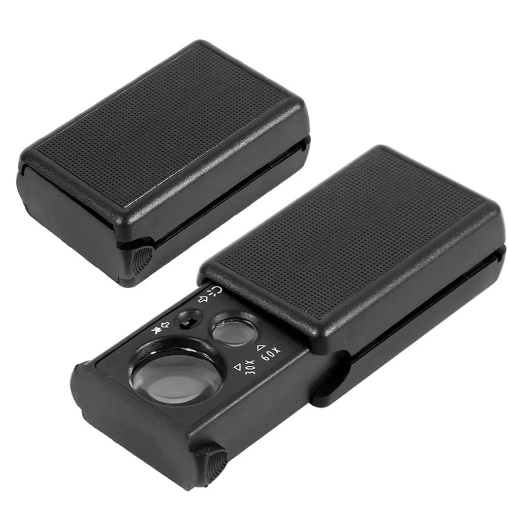 Jewelry Loupe Magnifier With UV LED Light 30X 60X Multi-Power Small Portable Loupe Magnifier For Diamonds Gems Coins Stamps