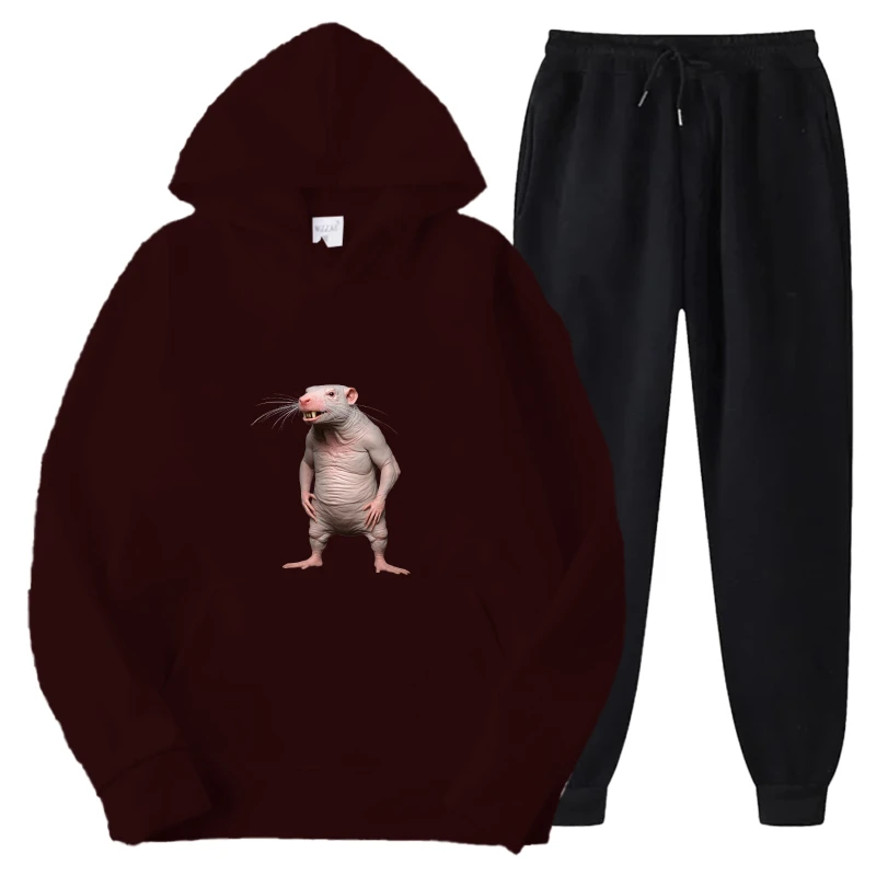 طقم هوديي أسود وعنابي مطبوع نص ألماني Dawakersimieden Mene Problem سويت شيرت غير رسمي سروال الزي للرجال والنساء St #6