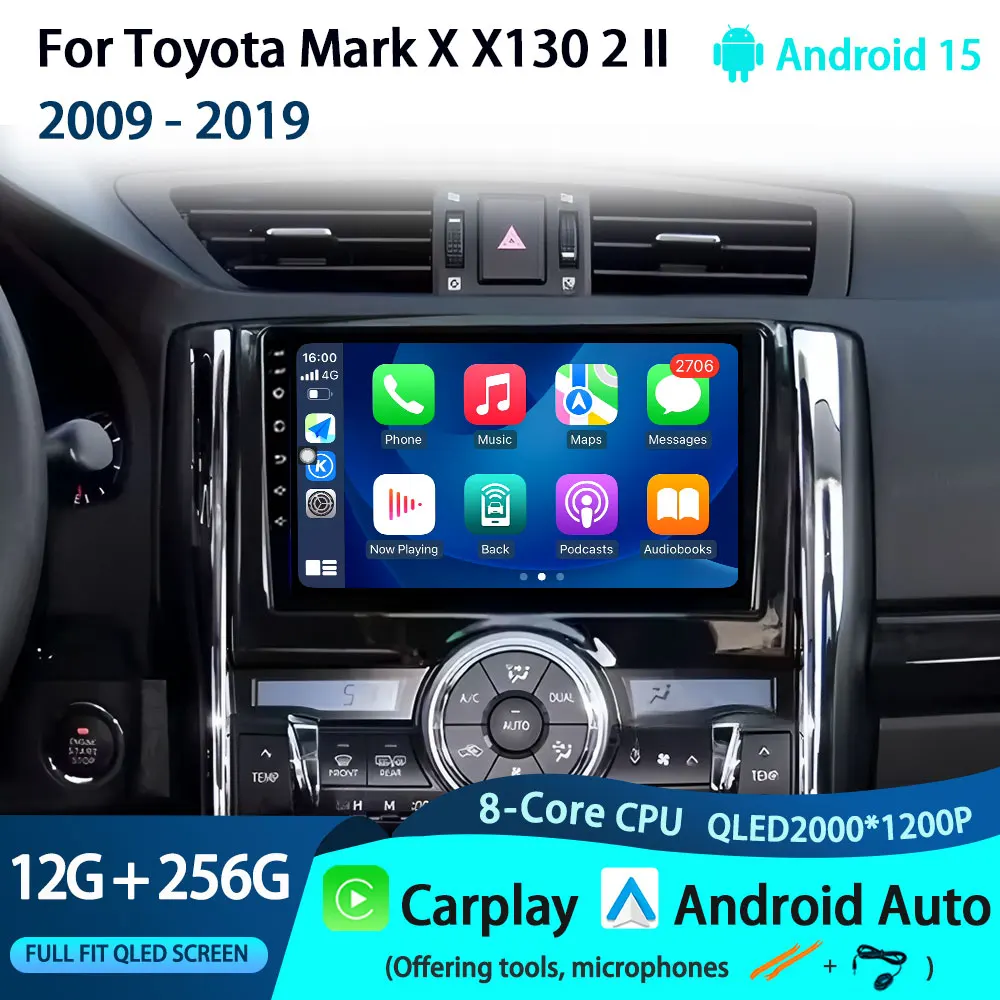 

For Toyota Mark X X130 2 II 2009 - 2019 Android 15 Car Radio GPS Multimedia Player Navi Head Unit Stereo Wireless Carplay DSP BT