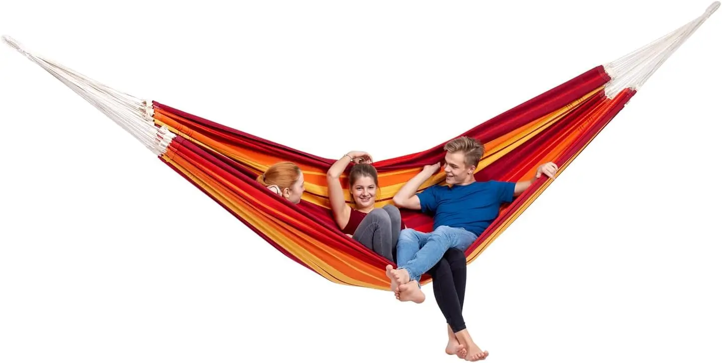 

4 Person Brazilian Hammock with Reusable Cloth Bag. Indoor or Outdoor Hammock Swing Perfect for Family Relaxation On The Patio