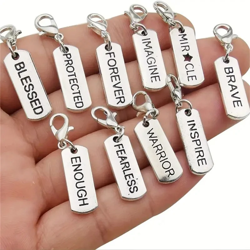 10PC Minimalist Key ChainSilver Color Lettering Family Love Keychain Key Holder Hang Tag Pendant Key Ring Bag Jewelry Gifts