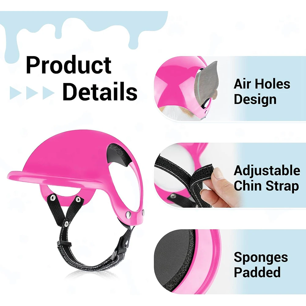 Casco para mascotas, casco de seguridad para perros, plástico duradero, conveniente con orificios para las orejas, sombrero ajustable para mascotas S/M/L, equipo de ciclismo al aire libre para mascotas