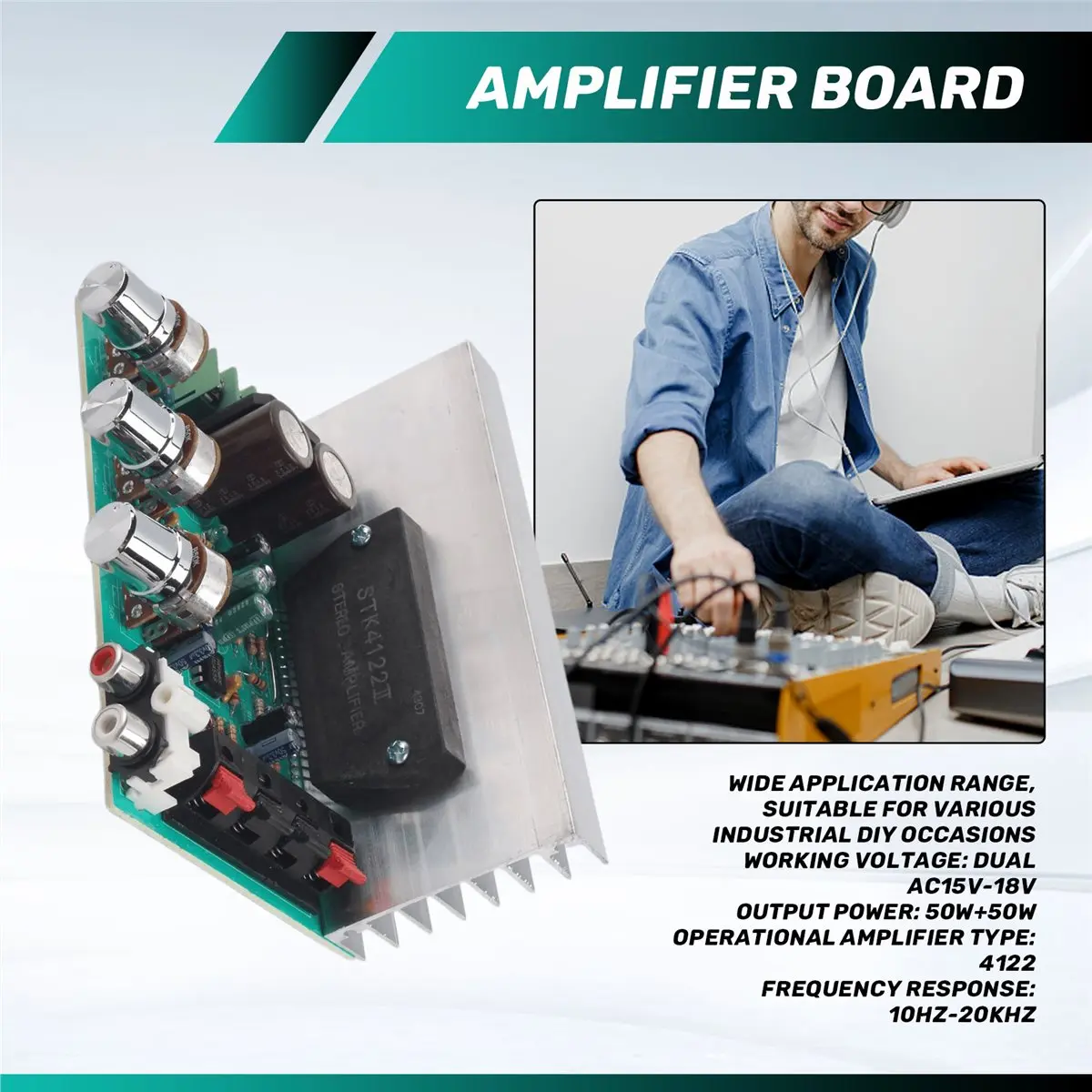 wilwill 50W+50W Dual AC15-18V Stereo Audio Power Amplifier Board 2.0 Channel STK Thick Film Series Module for DIY Speaker