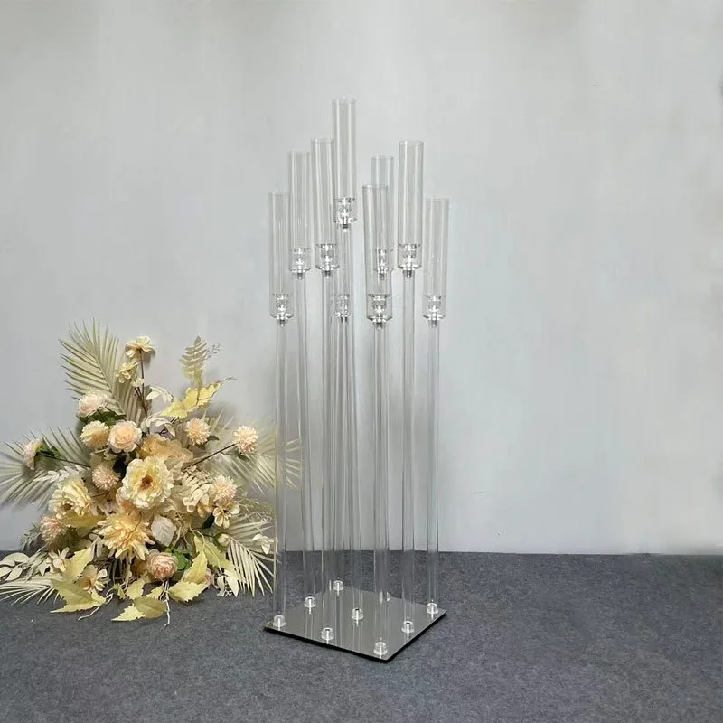 Acrylic Candelabra 9 Arms Candle Holders Wedding Table Centerpieces Metal Base Candle Holder Candelabrum For Home Hotel Decor