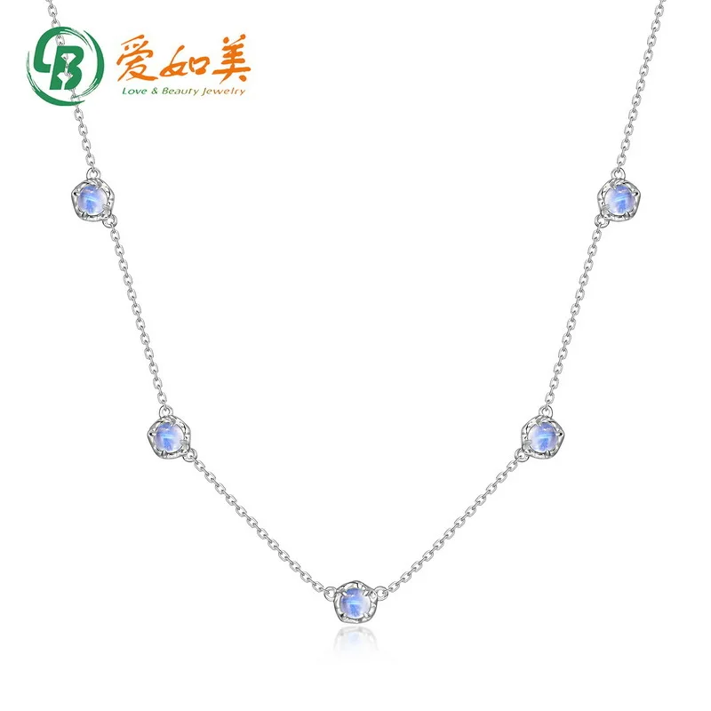 

New Fashion Round Rainbow Blue Moonlight Necklace For Women S925 Silver Necklace Girlfriend Engagement Gift High-end Jewelry