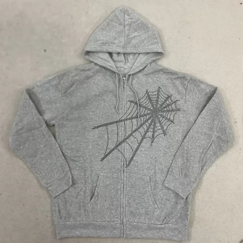 معطف العنكبوت الساخن ختم طباعة الخريف الشتاء بأكمام طويلة سستة البلوز مقنعين المرأة الأوروبية الأمريكية فضفاض عارضة أعلى #3