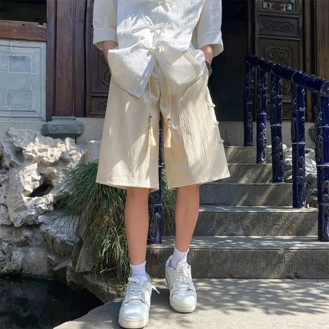 

Новые мужские свободные повседневные широкие шорты из ледяного шелка в стиле ретро с пятью точками