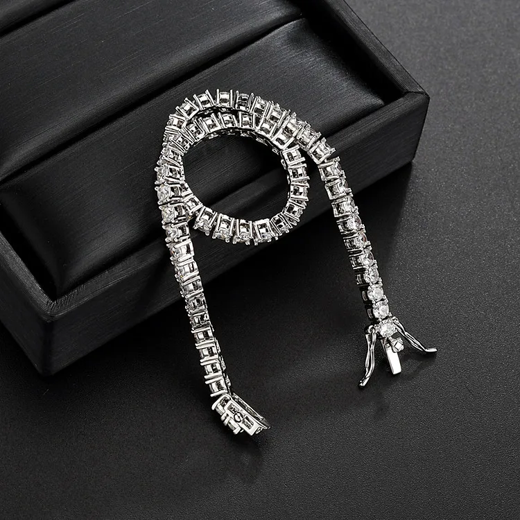 

Браслет-цепочка из стерлингового серебра S925 (3 мм, 4 мм, 5 мм) - Европейский хип-хоп браслет с микро-инкрустацией муассанитом в один ряд, изысканные ювелирные изделия