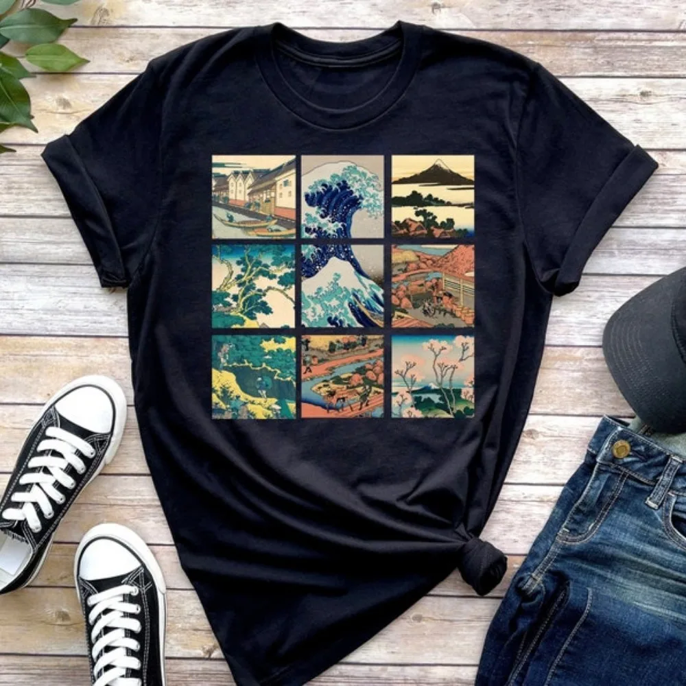 Japanese Art Shirt Great Wave Thirty Six Views of Mount Fuji By Hokusai Kanagawa Wave Woodblock Anime Aesthetic Harajuku Vintage