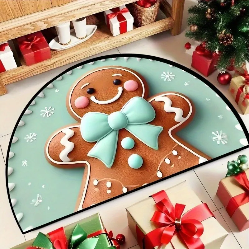 Cute Gingerbread Man Semi Circle Doormat 3D Visual Effect Welcome Mat