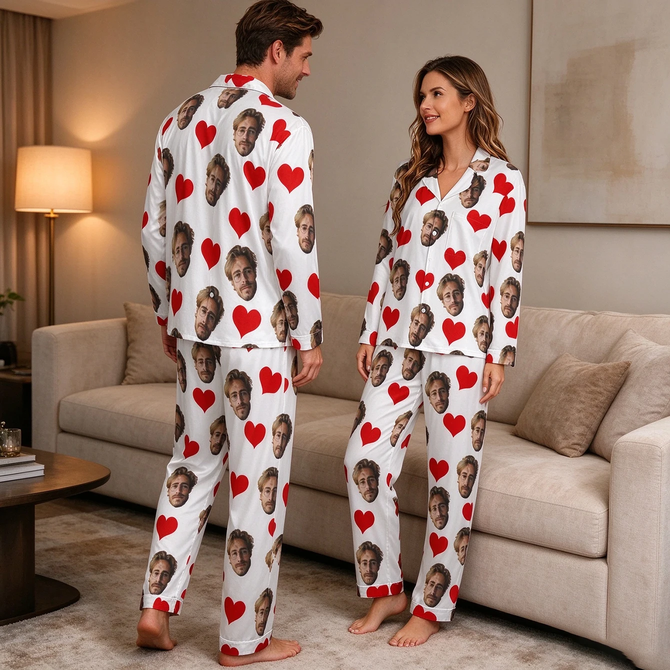 Customized Women's Pajamas Set Personalized Face Avatar Design Valentine's Day Gift Idea Comfortable Sleepwear for Her view 3