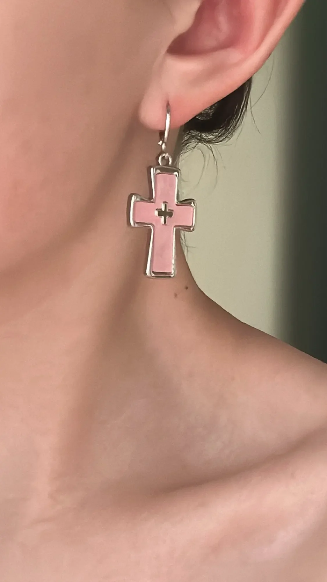 New Gothic Cute Harajuku Y2K Pink Large Cross Pendants Earrings For Women Charm 2000s EMO Aesthetic Party Accessories Jewelry