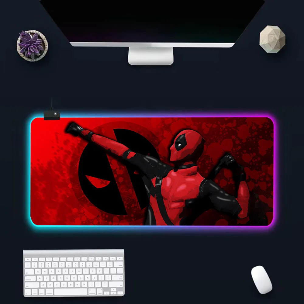 Marvels Deadpools Anime RGB Pc Gamer Keyboard Mouse Pad Mousepad LED Glowing Mouse Mats Rubber Gaming Computer Mausepad