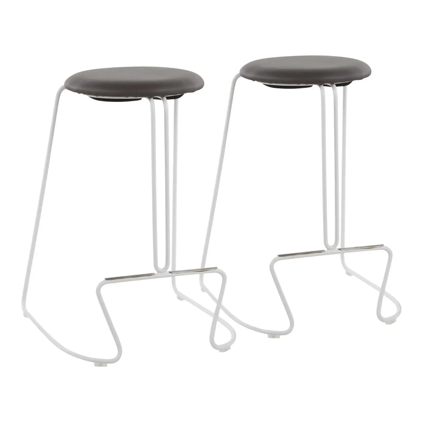 Tabouret de comptoir contemporain en acier blanc et simili cuir gris par