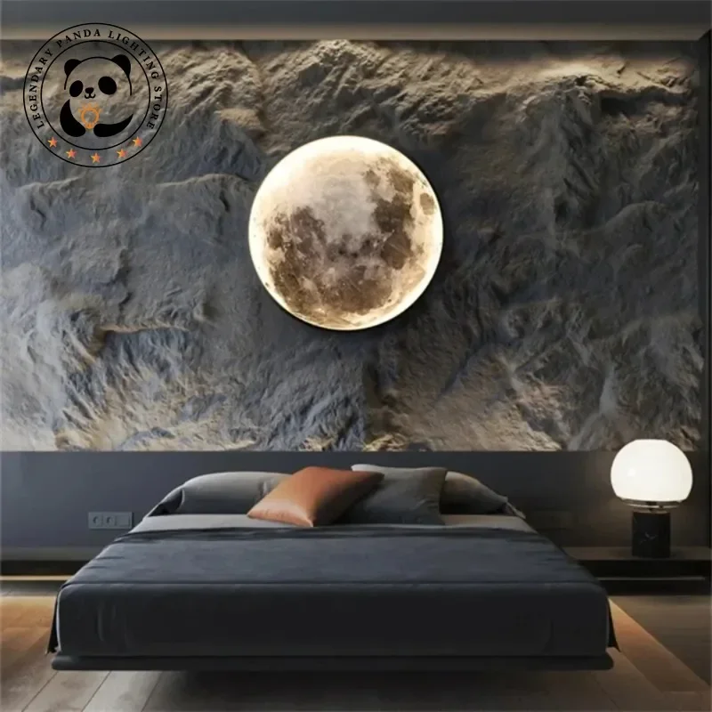 

Modern Designer Wall Lamp Art Luxury Round Moon Mural Sconces Decor Home Bedroom Bedside Parlor Hotel Villa Homestay LED Fixture