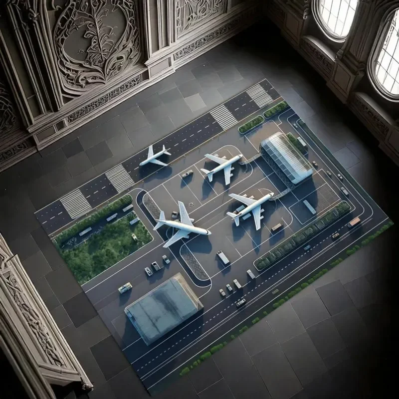 Airplane Airport Terminal Rug Realistic Runway Play Mat Aviation Themed Carpet for Kids Bedroom or Playroom Decor view 2