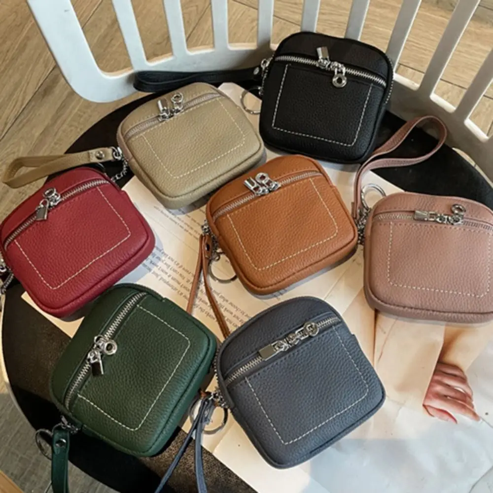 

PU Leather Lightweight Zipper Coin Purse Solid Color Small Item Bag with Lanyard Portable Lipstick Earphone Storage Bag